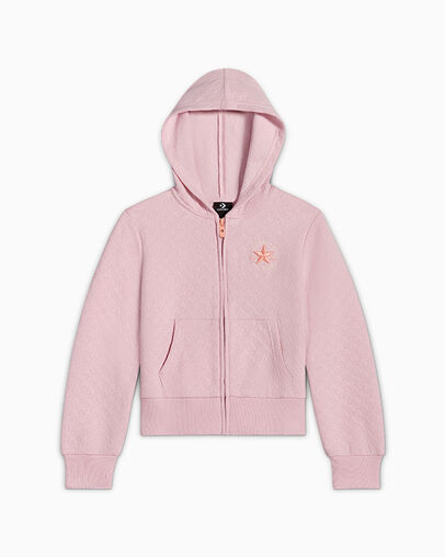 Pointelle Full Zip Hoodie Summit Pink, Front View