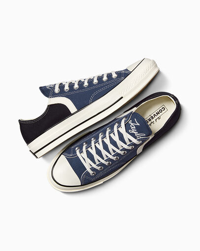 Chuck 70 Archival Stripes Navy/Black/Vintage White, Angled View