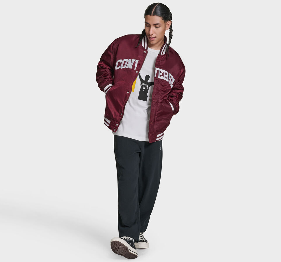 Embroidered Varsity Bomber Jacket Deep Bordeaux
