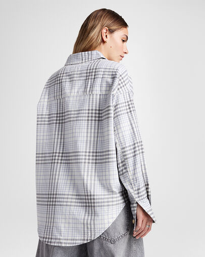 Flannel Button-Down Oversized Shirt Converse Egret, Back View