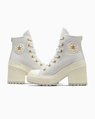 Chuck 70 De Luxe Heel Platform Crafted Stitching Fossilized Grey/Egret/Egret, Detail Angle View