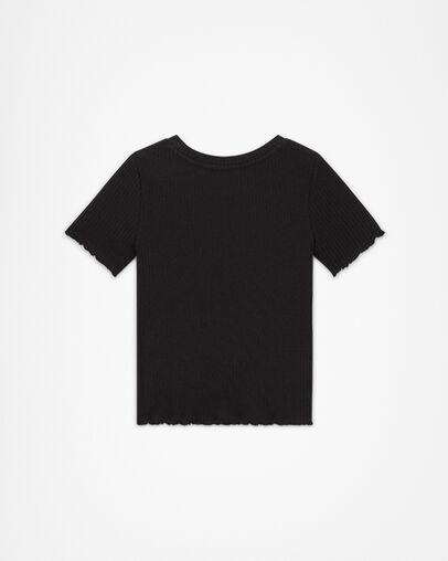 Short Sleeve Ribbed Baby Doll T-Shirt Black, Back View