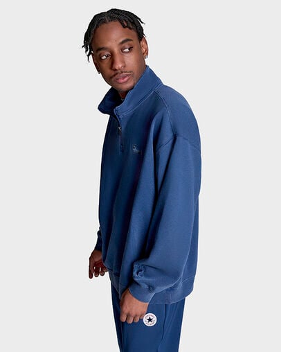 Loose-Fit Sneaker Patch Half-Zip Slacker Blue