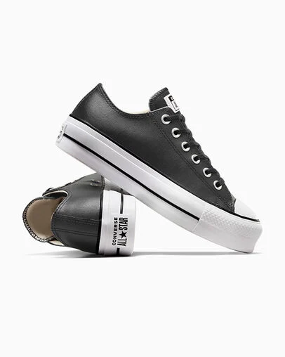 Chuck Taylor All Star Lift Platform Leather Black/Black/White, Detail Angle View