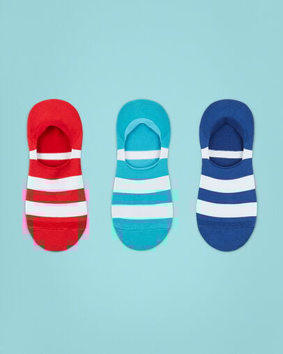 3-Pack Rugby Stripe Liner Socks University Red/White Rapid Tea, Front View