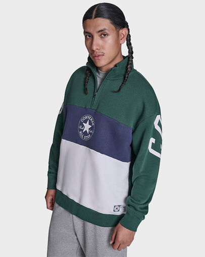 Retro Stripe Relaxed Quarter-Zip Sweatshirt Branch Out Green Multi, Back View