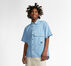 Twill Denim Chambray Short Sleeve Shirt Light Retro Blue