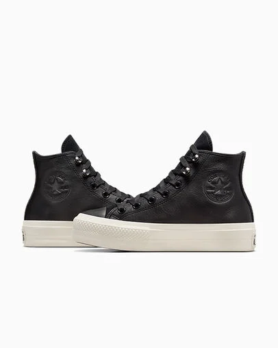 Chuck Taylor All Star Lift Platform Water Repellent Leather Black/Black/Egret, Detail Angle View