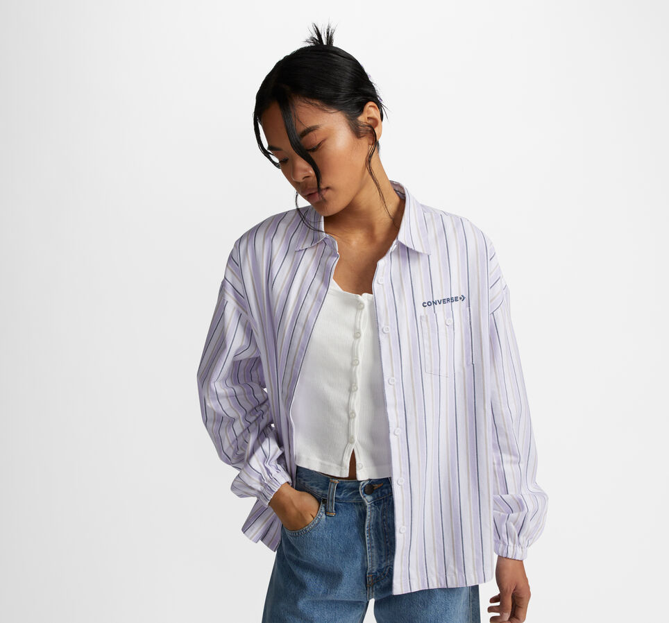 Striped Woven Button-Up Shirt Vapor Violet