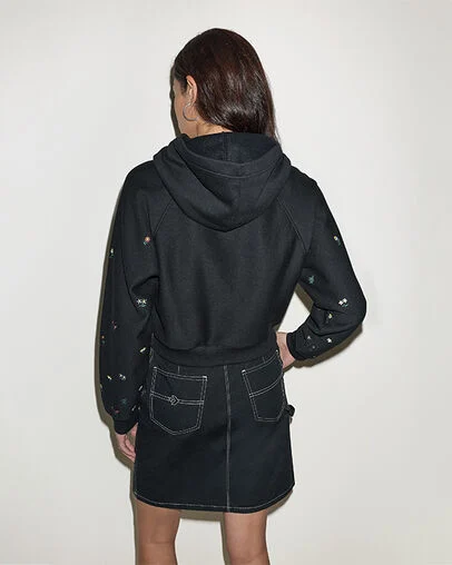 Florals Long-Sleeve Hoodie Converse Black, Full Body View