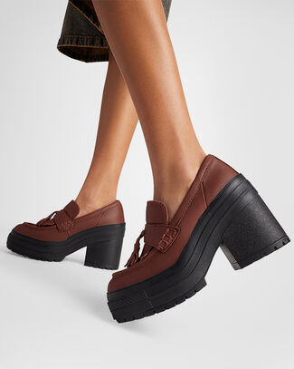 Chuck 70 De Luxe Heel Loafer Platform Leather Dark Roast/Dark Roast/Black, Outer Side View