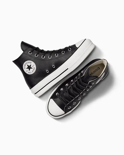 Chuck Taylor All Star Leather Platform Black/Black/White, Angled View