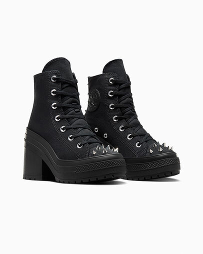 Chuck 70 De Luxe Heel Platform Studded Black/Black/Black, Top and Side View