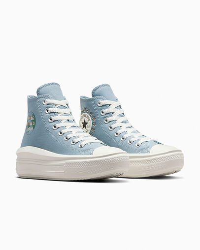 Chuck Taylor All Star Move Platform Floral Embroidery Cocoon Blue/Egret/Pale Magma, Top and Side View