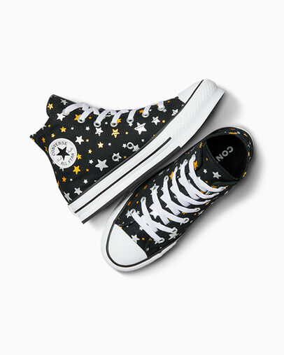 Chuck Taylor All Star Platform Lift Sparkle Black/Silver/Gold, Angled View