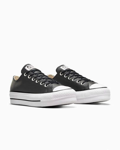 Chuck Taylor All Star Leather Platform Black/Black/White, Top and Side View