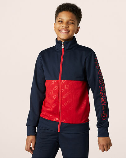 Colorblock Wordmark Track Full-Zip Jacket Obsidian, Front View