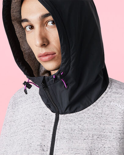 Mixed Media Full-Zip Hoodie Grey Marl