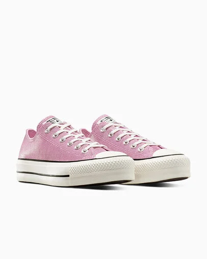 Chuck Taylor All Star Lift Platform Sparkle Cliffside Rose/Egret/Black, Top and Side View