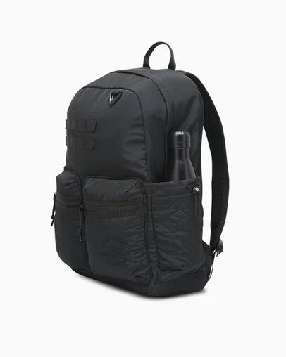 Quilted Pockets Backpack Black, 3/4 View