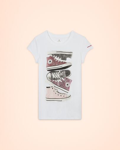 Shiny Sneaker Stack Short Sleeve White, Detail View