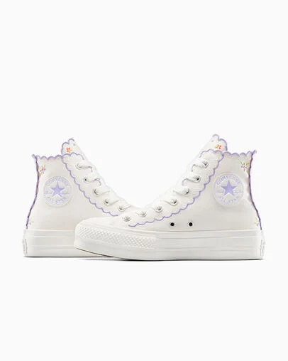 Chuck Taylor All Star Lift Platform Embroidered Flowers Vintage White/Violet Heat, Detail Angle View