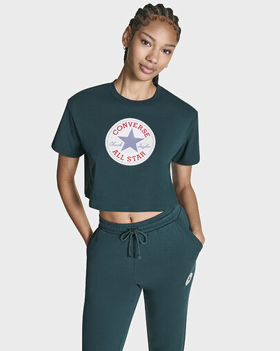 Chuck Taylor All Star Patch Cropped T-Shirt Jaded Teal, Front View