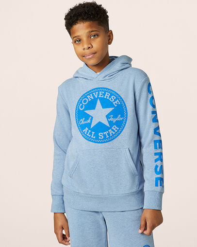 Heathered Chuck Taylor Patch Pullover Hoodie Light Blue Heather, Front View