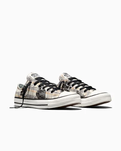 Chuck Taylor All Star Distressed Plaid Lace Pavemint/Blonde Espresso/Black, Top and Side View