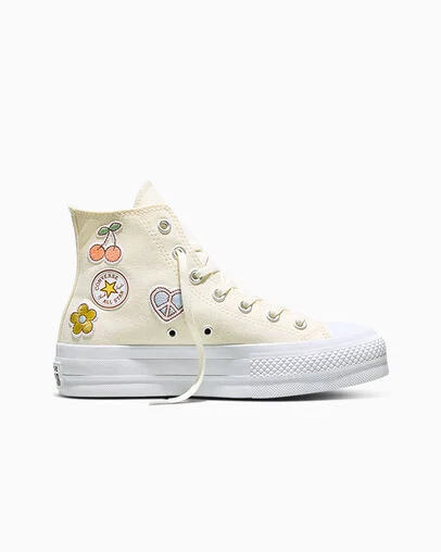 Chuck Taylor All Star Lift Platform Retro Appliqu&eacute;s Egret/White/Black, Outer Side View