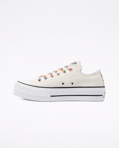 Floral Print Platform Chuck Taylor All Star Aigrette/Blanc/Coquelicot &eacute;clatant, Inner Side View