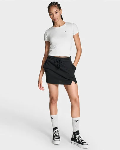 Star Chevron Slim Cropped T-Shirt White, Front View