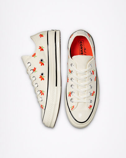 Chuck 70 Floral Egret/Bright Poppy/Black, Top and Side View