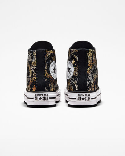 Chuck Taylor All Star EVA Lift Platform Butterfly Shine Nero/Oro/Bianco, Heel View
