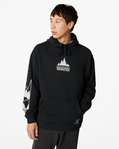 Sudadera con capucha estampada para exteriores Negro, Front View