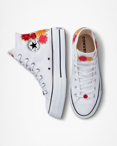 Chuck Taylor All Star Lift Platform Embroidered Flowers Fleurs brod&eacute;es, Top and Side View