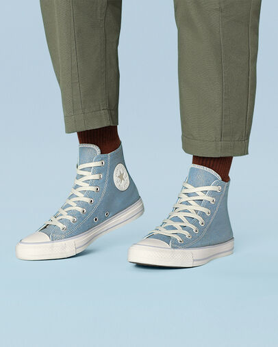 Chuck Taylor All Star Metallic Denim Washed Denim/Egret/Light Gold, On Foot Shot 1