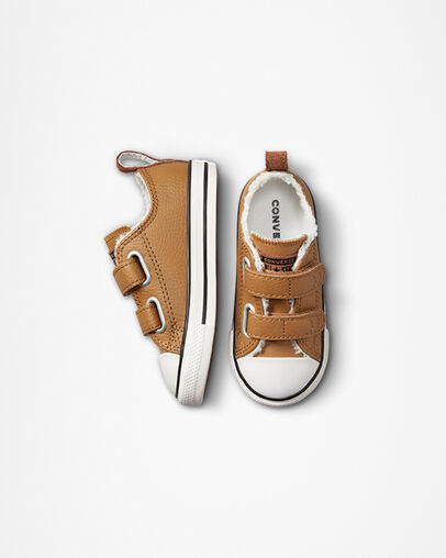 Chuck Taylor All Star Easy-On Lined Leather Dark Soba/Warm Tan, Top and Side View