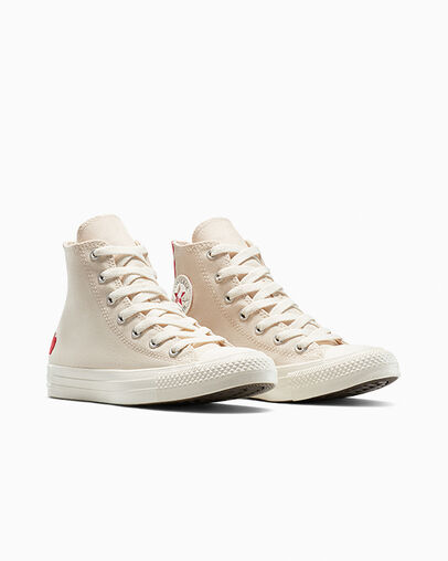 Chuck Taylor All Star Checkered Accents Light Dune/Egret/Red, Top and Side View