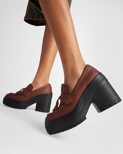 Chuck 70 De Luxe Heel Loafer Platform Leather Dark Roast/Dark Roast/Black, Reflective View