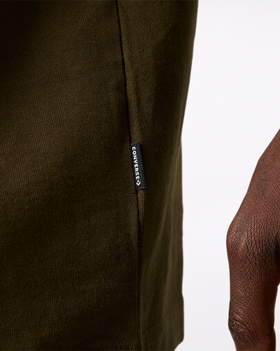 Tee-shirt universitaire surdimensionn&eacute; Vert olive surplus, Detail View