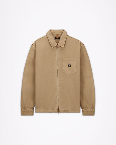 Washed Canvas Full Zip Work Shirt Nomad Khaki, Front View