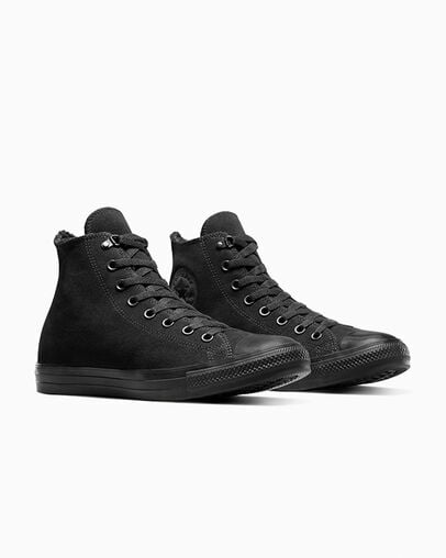 Chuck Taylor All Star Suede & Faux Fur Negro/Negro/Negro, Top and Side View