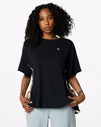 Cinch Tie Short Sleeve T-Shirt Converse Black, Front View