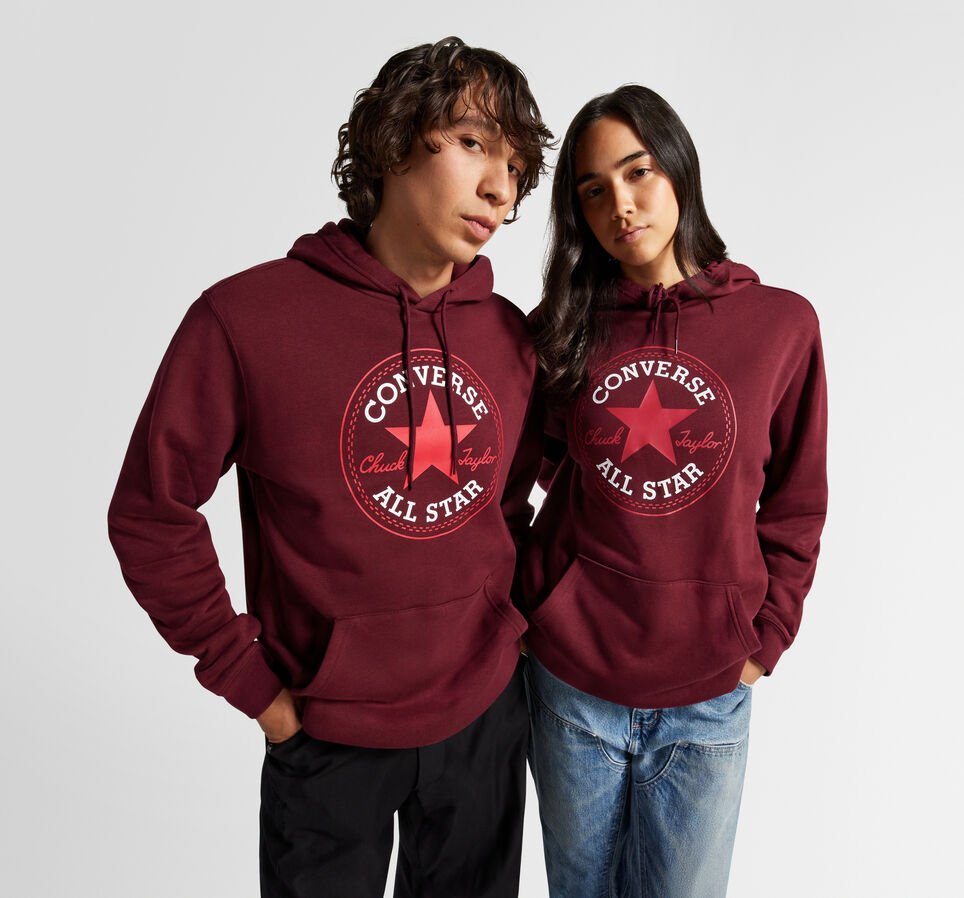 Converse Go-To All Star Patch Standard-Fit Fleece Pullover Hoodie Deep Bordeaux