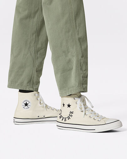 Cheerful Chuck Taylor All Star High Top Egret/Black/White, Detail Angle View