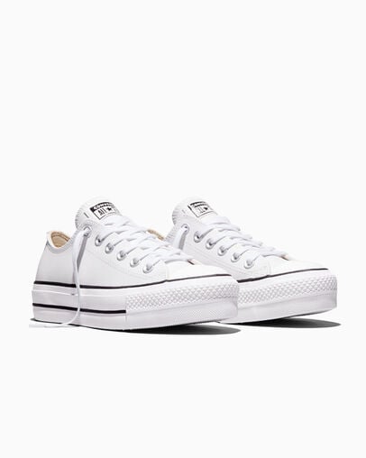 Chuck Taylor All Star Platform Clean Leather Blanco/Negro/Blanco, Top and Side View