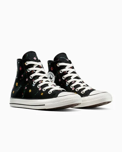 Chuck Taylor All Star Floral Embroidery Black/Frozen Acai/Branch Out, Top and Side View