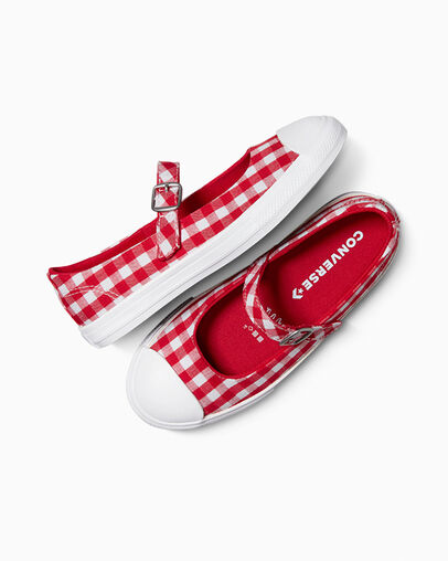 Chuck Taylor All Star Dainty Mary Jane Easy-On Checkered Red/Vintage White/White, Angled View