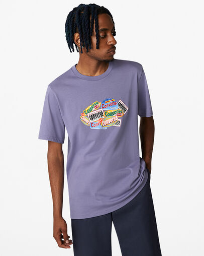 Sticker Collage Graphic T-Shirt Slate Lilac, Front View